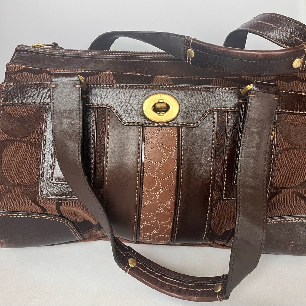 Coach Signature Brown Canvas and Leather Bag